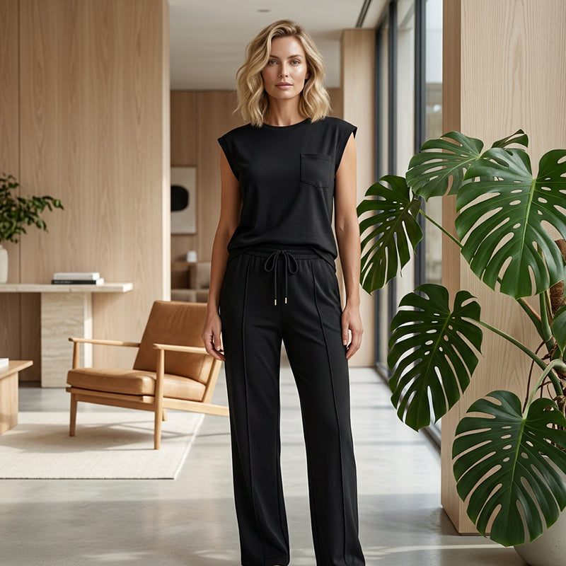 Women's Casual Sleeveless Top and Drawstring Pants 2-Piece Set
