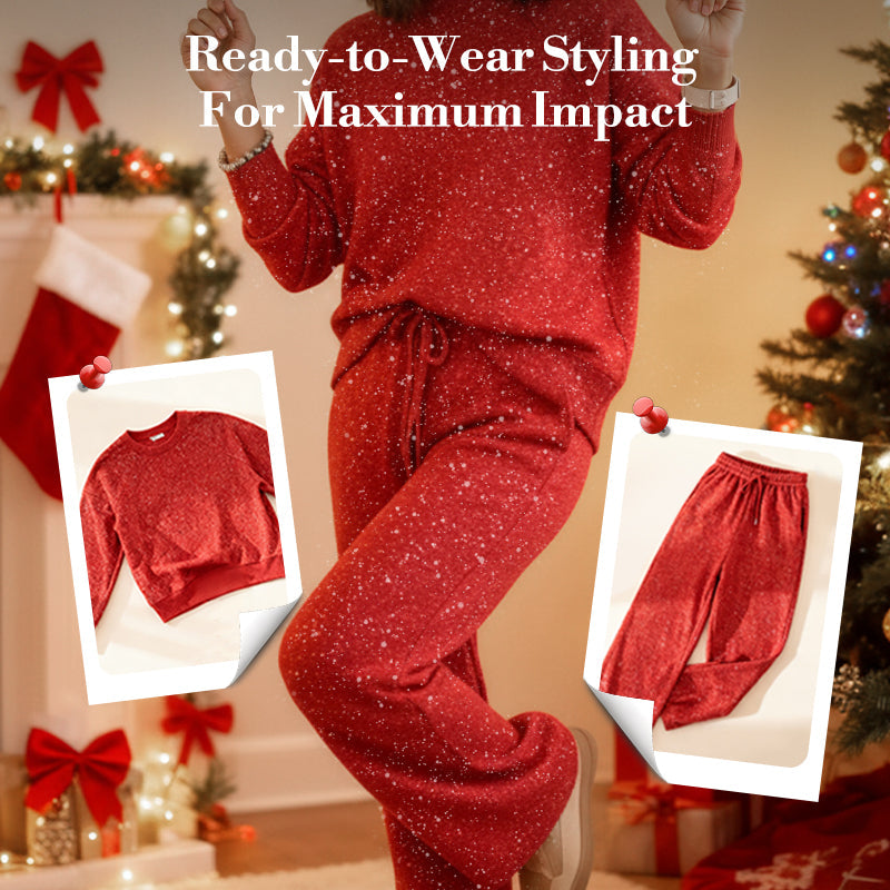 Women's Glitter Pullover Sweater & Pants 2-Piece Set