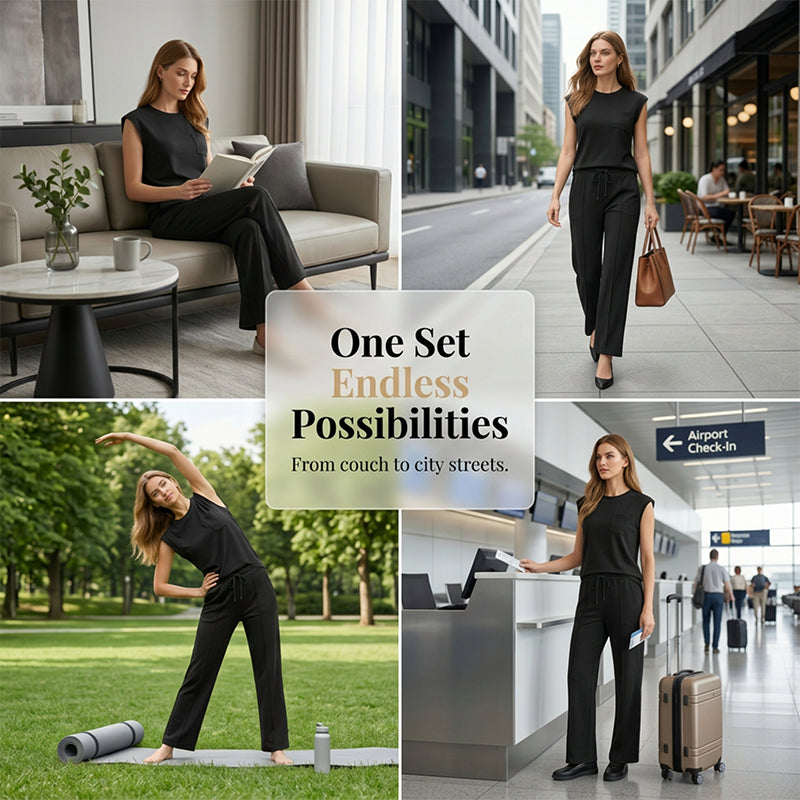 Women's Casual Sleeveless Top and Drawstring Pants 2-Piece Set