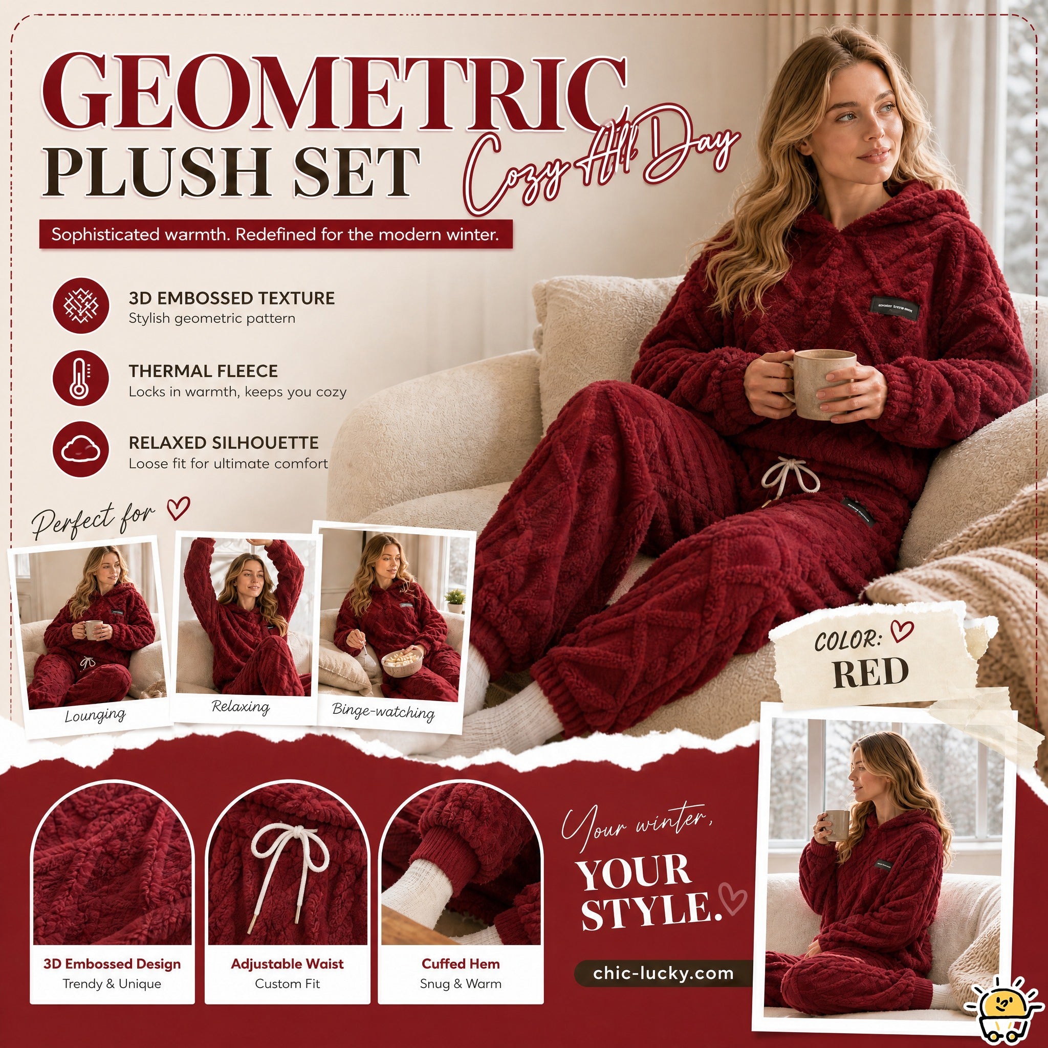 💖Black Friday Mega Deal💖Embossed Geometric Plush Set – Timeless Comfort & Effortless Style For Every Occasion