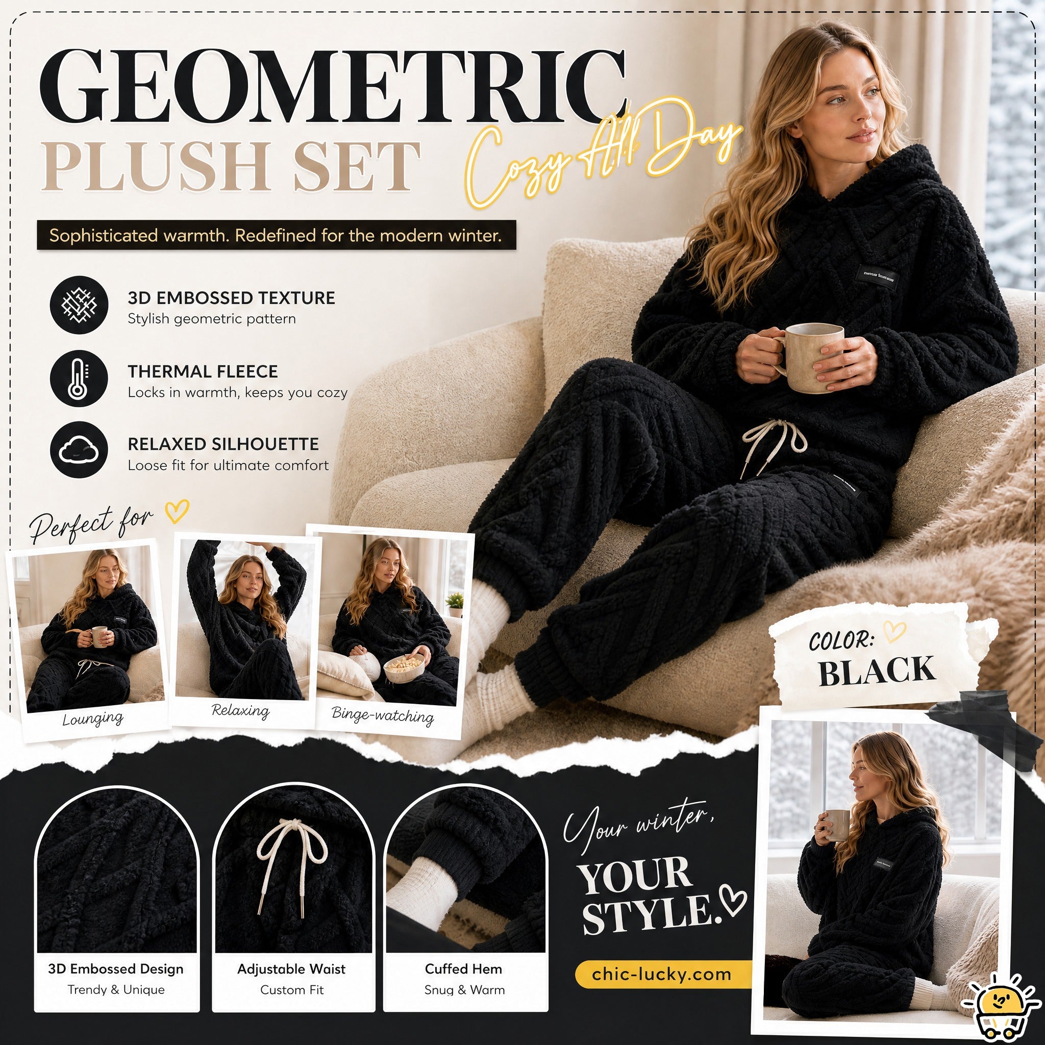💖Black Friday Mega Deal💖Embossed Geometric Plush Set – Timeless Comfort & Effortless Style For Every Occasion