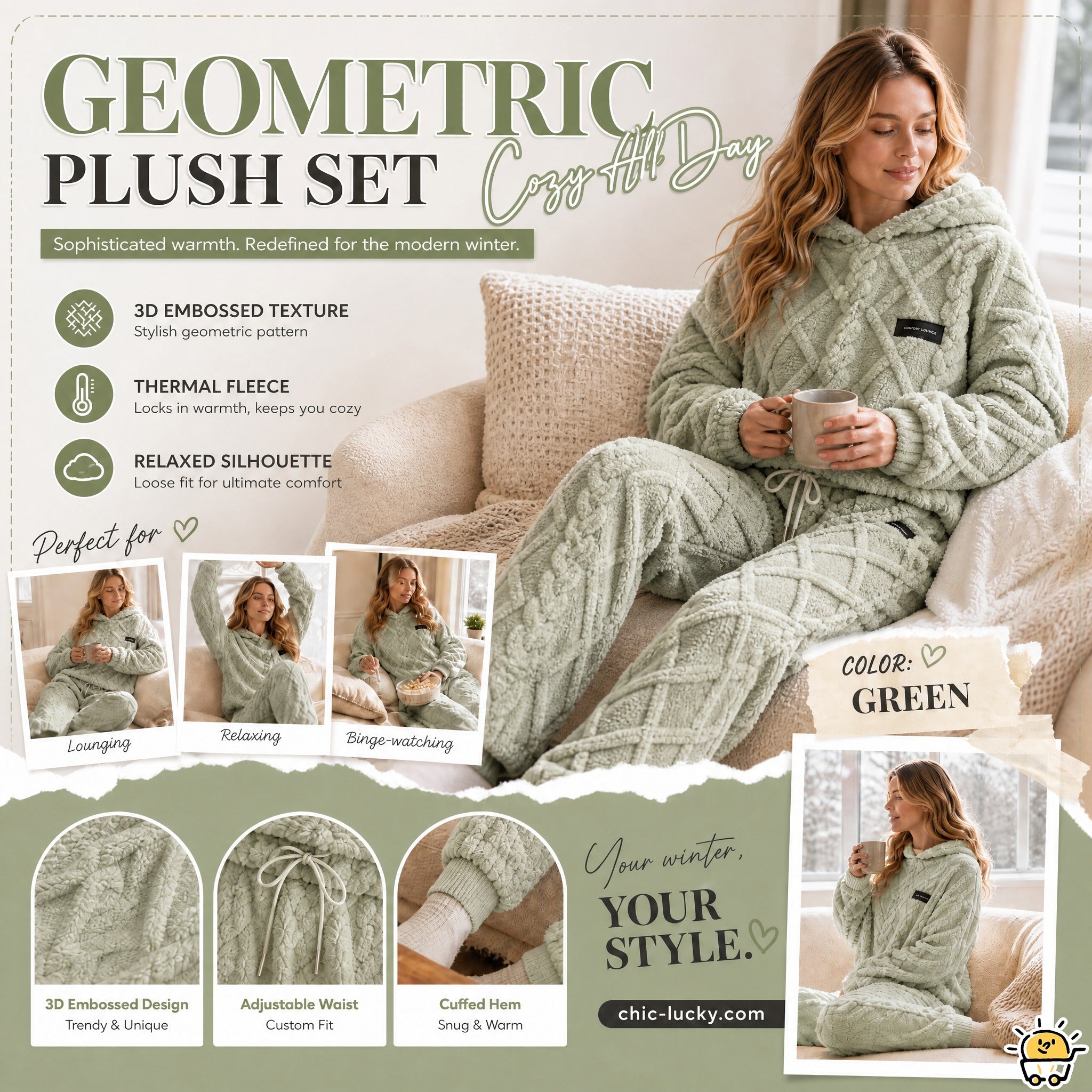 💖Black Friday Mega Deal💖Embossed Geometric Plush Set – Timeless Comfort & Effortless Style For Every Occasion