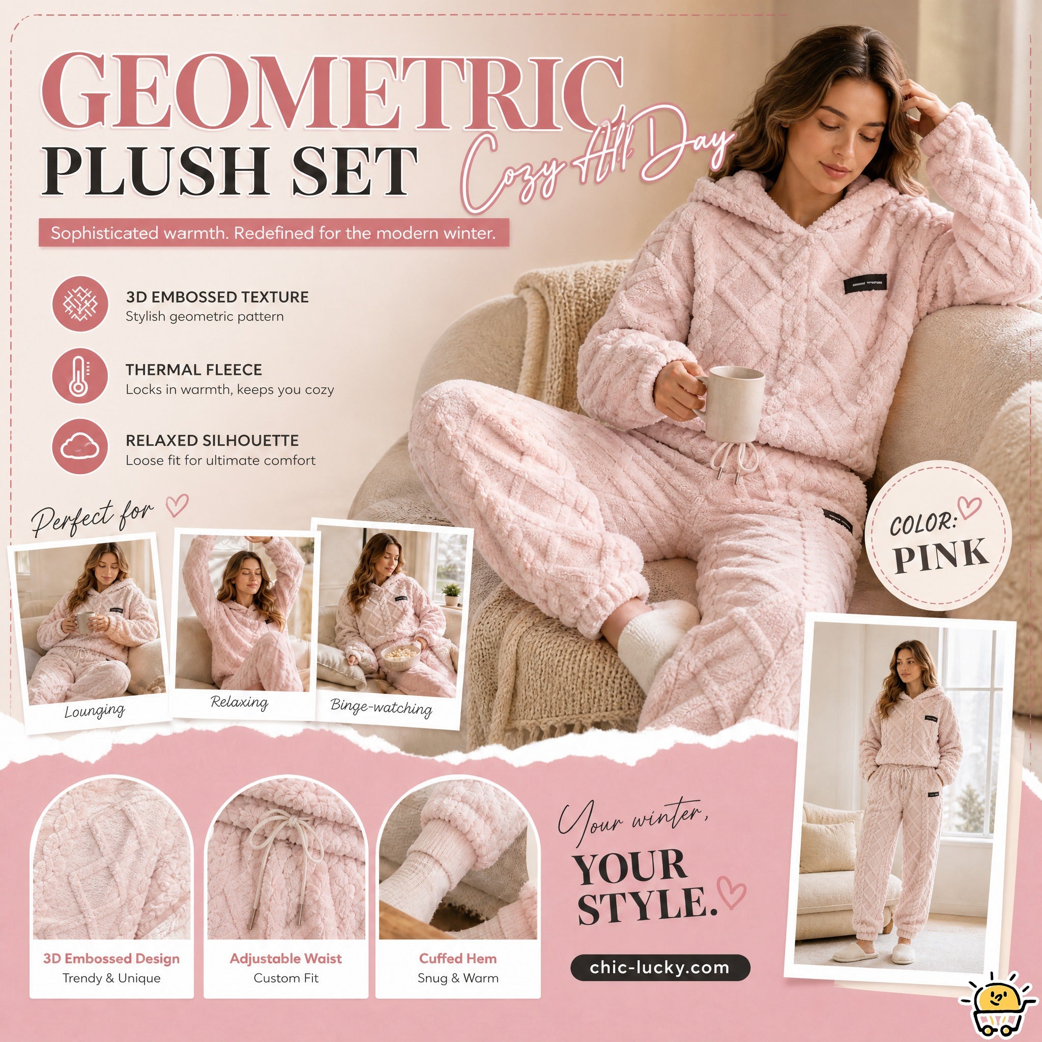 💖Black Friday Mega Deal💖Embossed Geometric Plush Set – Timeless Comfort & Effortless Style For Every Occasion