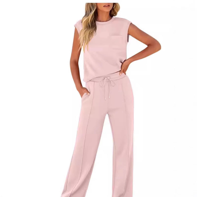 Women's Casual Sleeveless Top and Drawstring Pants 2-Piece Set