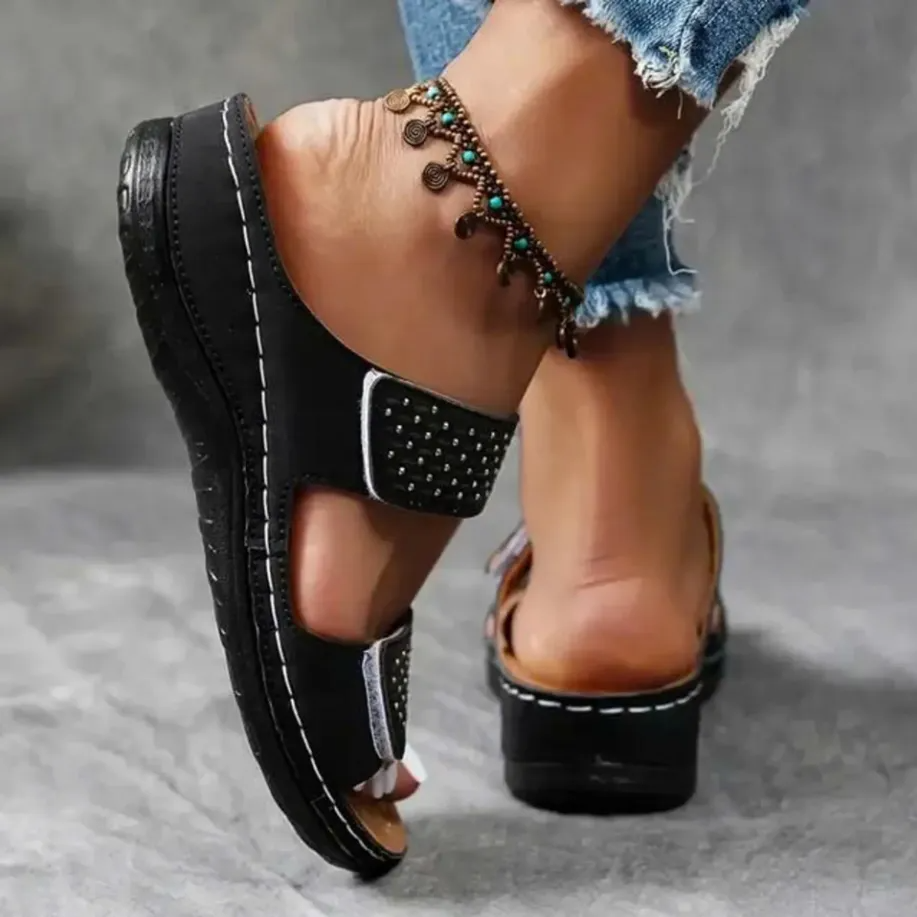 Perforated Double Strap Slide Sandals – Cushioned Platform Comfort Slides