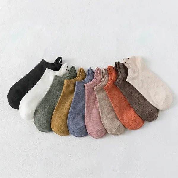 Women’s Breathable Low-Cut Cotton Ankle Socks with Smile