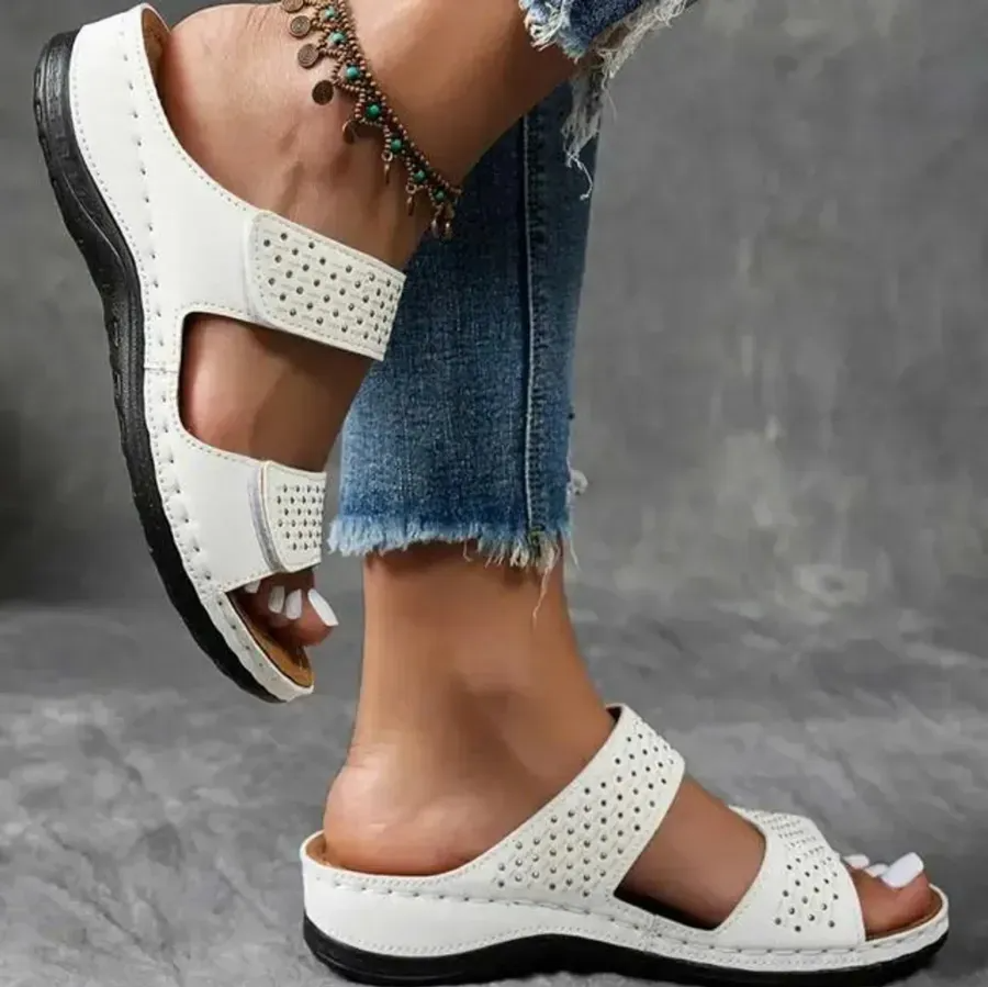 Perforated Double Strap Slide Sandals – Cushioned Platform Comfort Slides