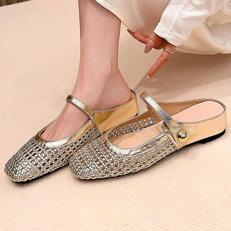 👡45% off!☁️Women's Woven Square-Toe Mary Jane Mules