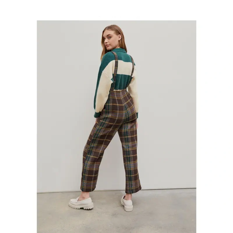 Women's Tweed Plaid Wide Leg Jumpsuit in 3 Colors