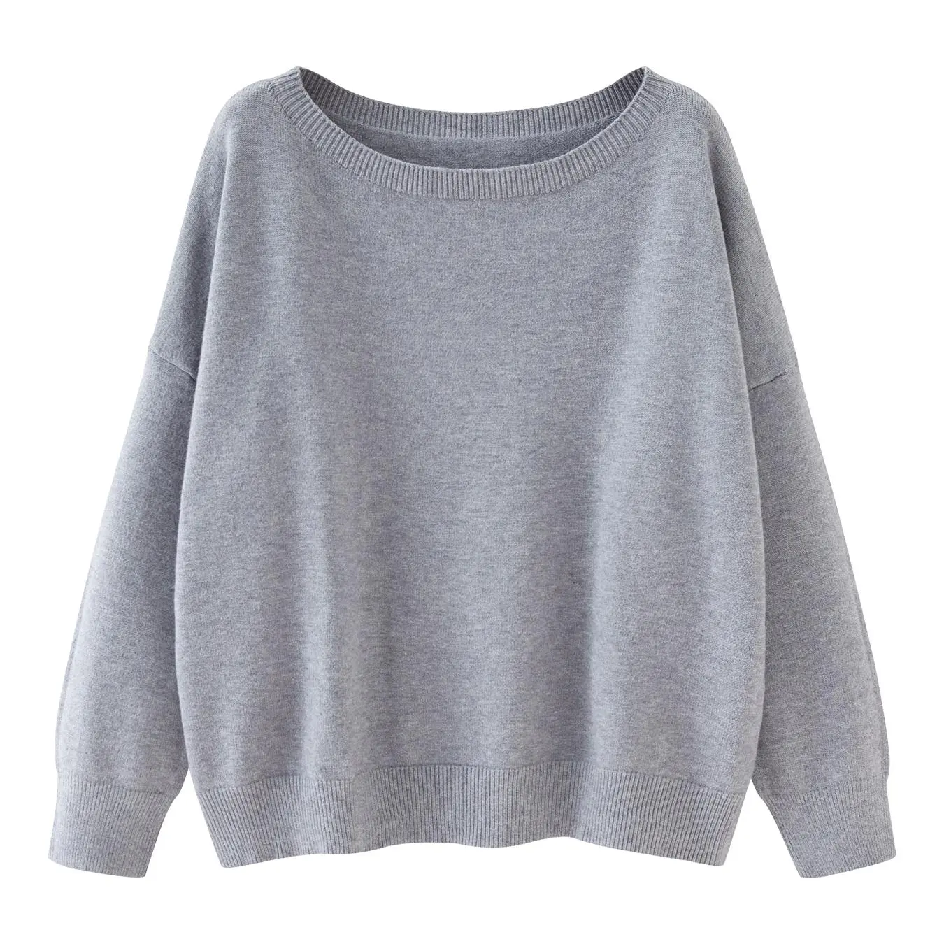 Women's Plain Scoop Neck Sweater Casual Long Sleeve Knit Top for Fall & Winter