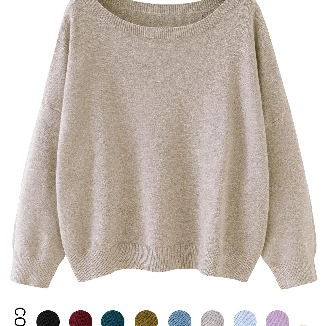 Women's Plain Scoop Neck Sweater Casual Long Sleeve Knit Top for Fall & Winter
