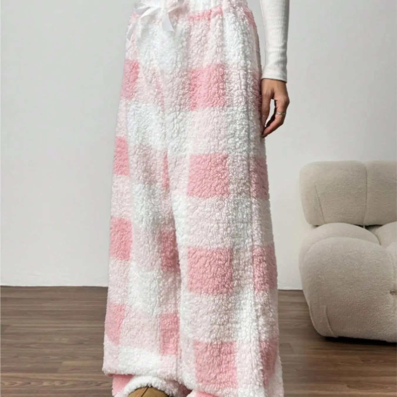 Women’s Autumn Winter Plaid Fleece Loose Top - Casual Warm Long Sleeve Sweatshirt