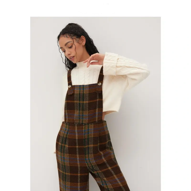 Women's Tweed Plaid Wide Leg Jumpsuit in 3 Colors