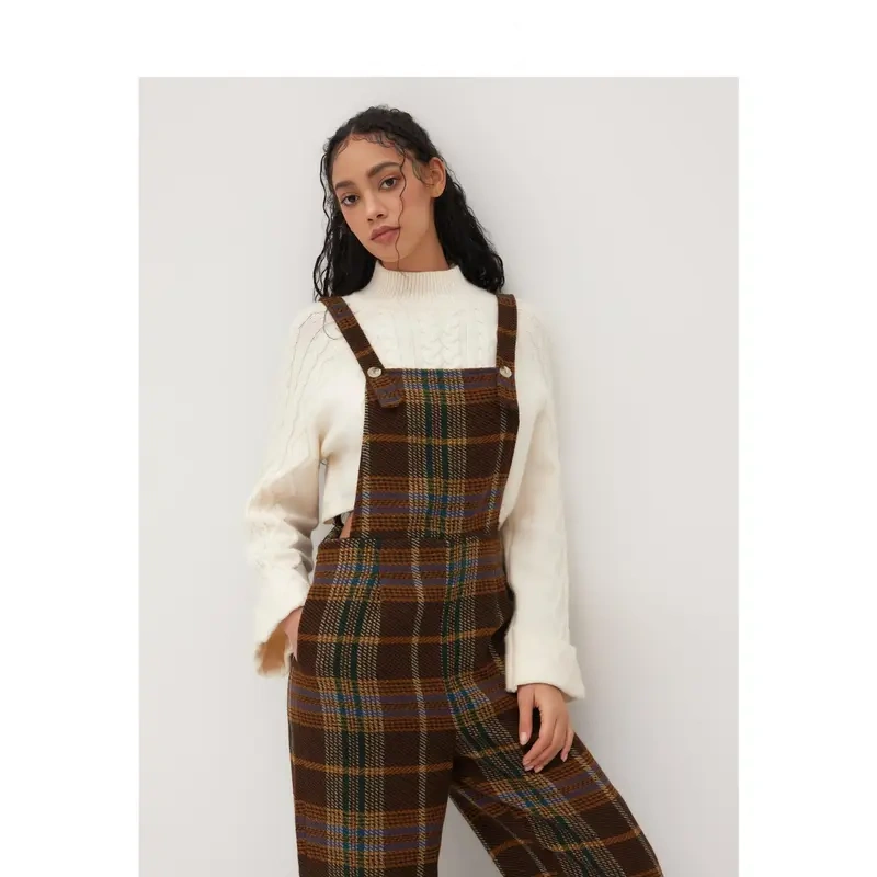 Women's Tweed Plaid Wide Leg Jumpsuit in 3 Colors