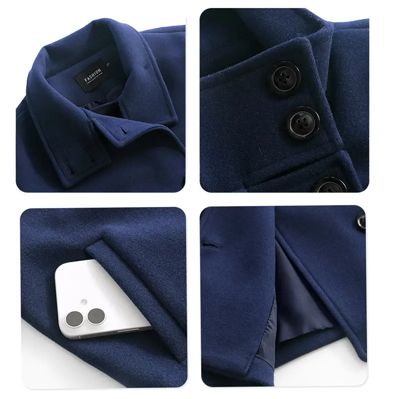 Women Wool Blend Oversized Stand Collar Pea Coat Cropped