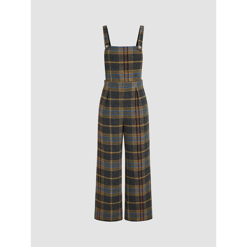 Women's Tweed Plaid Wide Leg Jumpsuit in 3 Colors