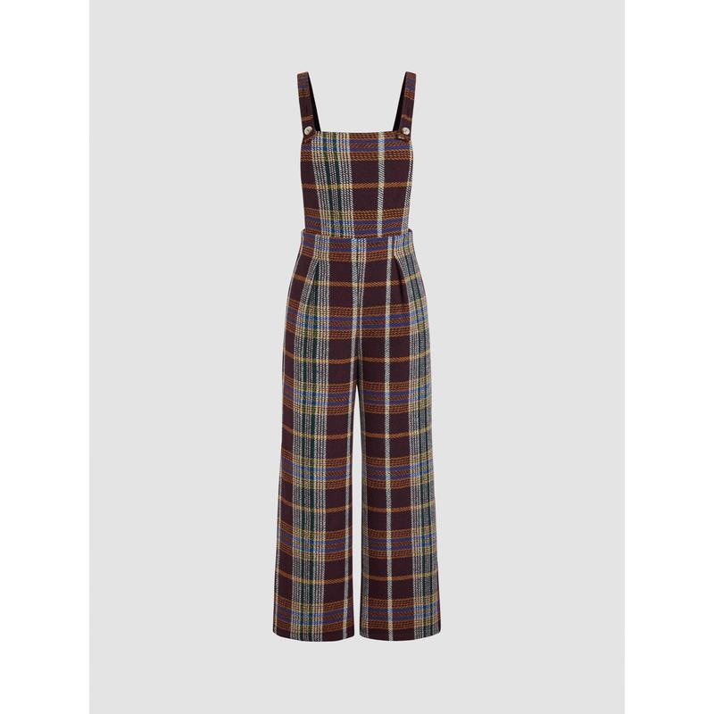 Women's Tweed Plaid Wide Leg Jumpsuit in 3 Colors