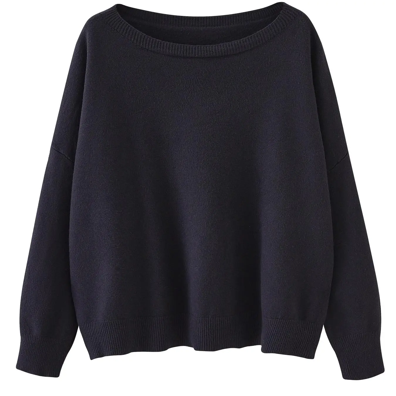 Women's Plain Scoop Neck Sweater Casual Long Sleeve Knit Top for Fall & Winter