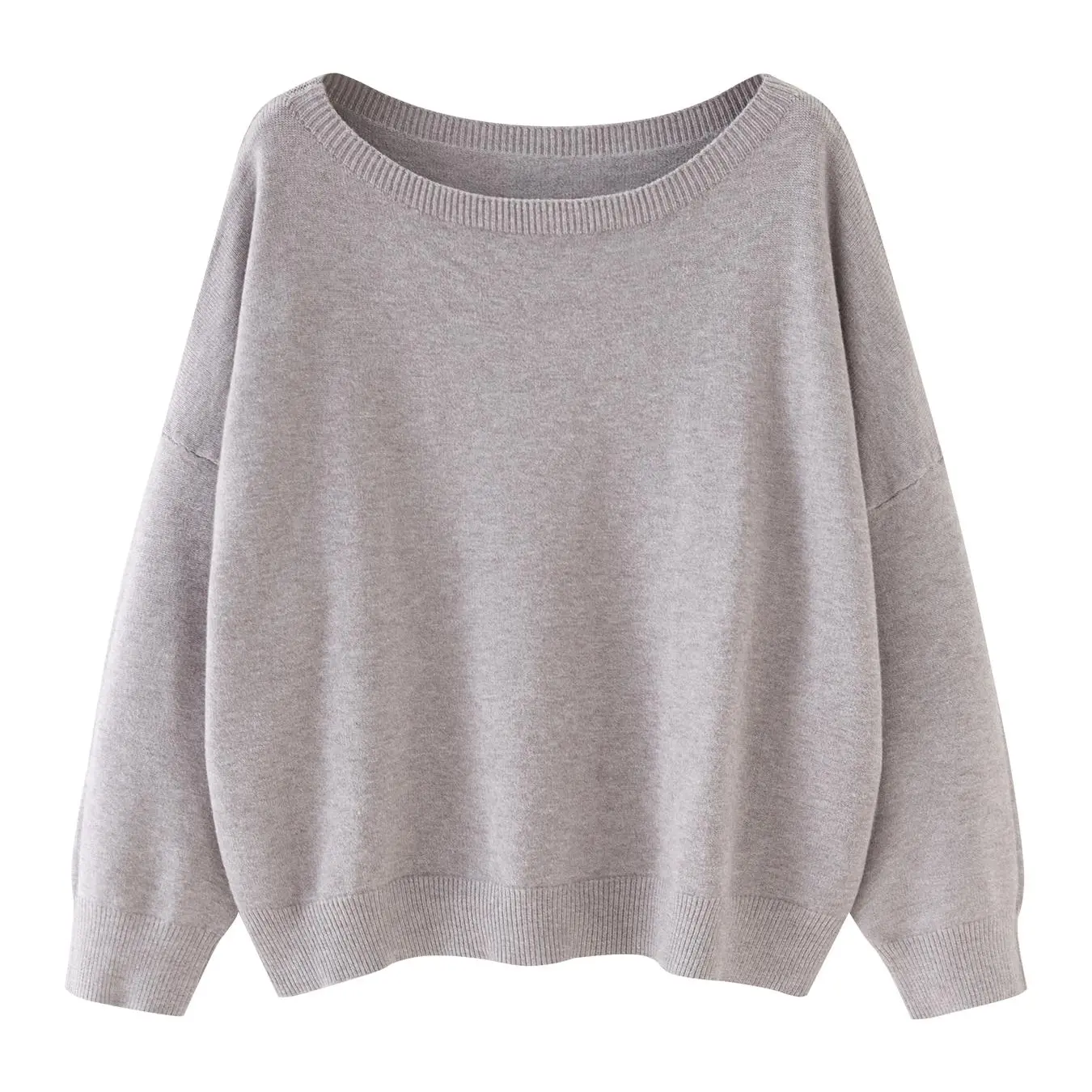 Women's Plain Scoop Neck Sweater Casual Long Sleeve Knit Top for Fall & Winter