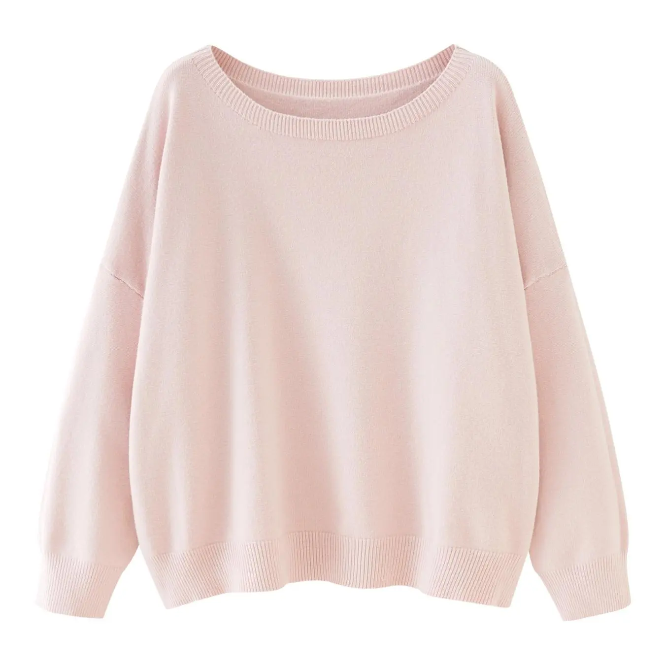 Women's Plain Scoop Neck Sweater Casual Long Sleeve Knit Top for Fall & Winter