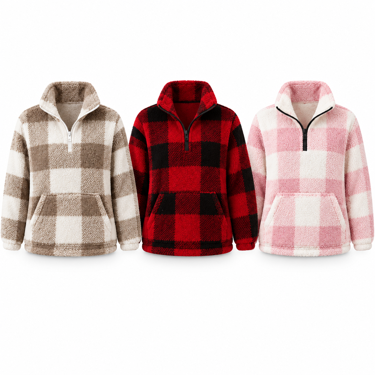Women’s Autumn Winter Plaid Fleece Loose Top - Casual Warm Long Sleeve Sweatshirt