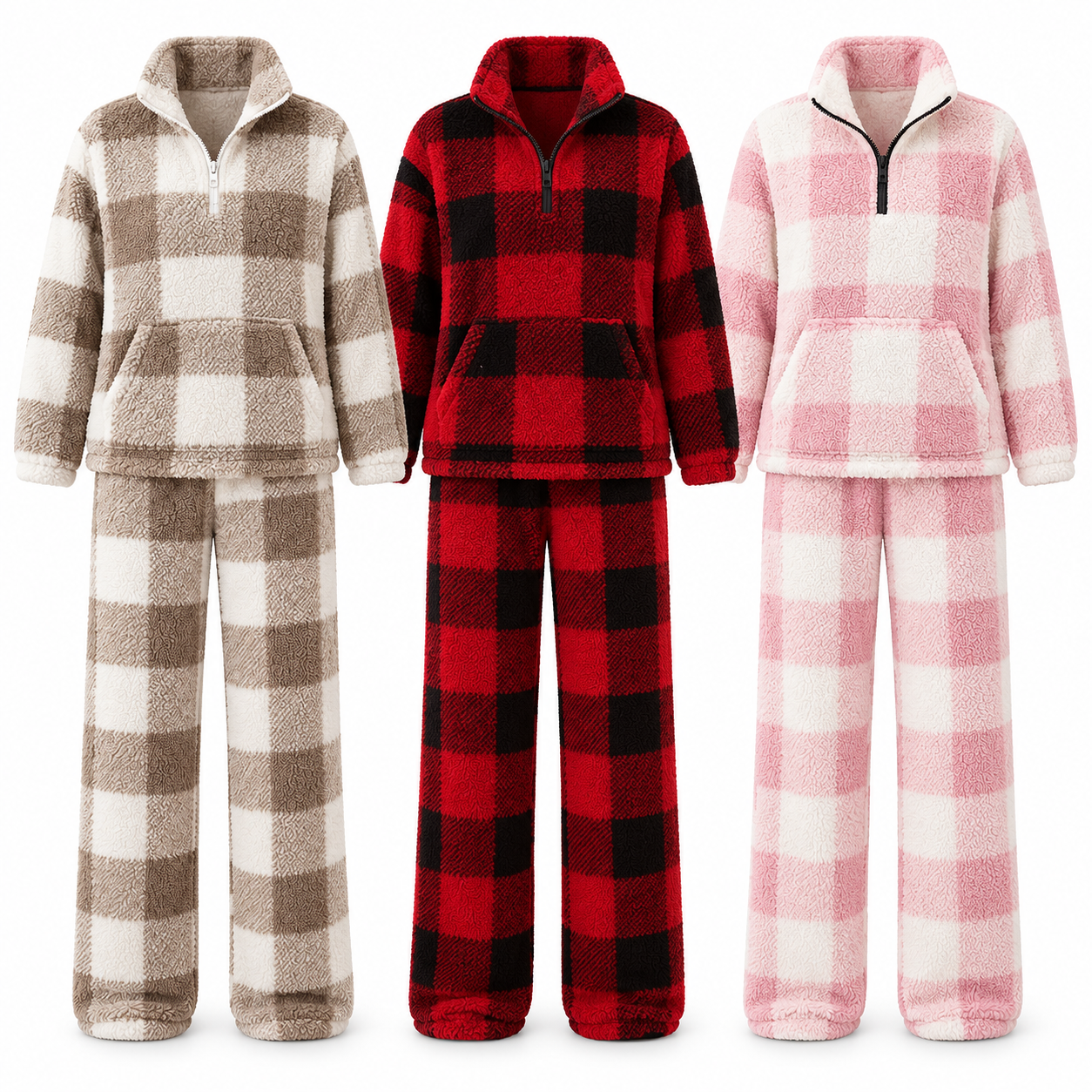 Women’s Autumn Winter Plaid Fleece Loose Top - Casual Warm Long Sleeve Sweatshirt