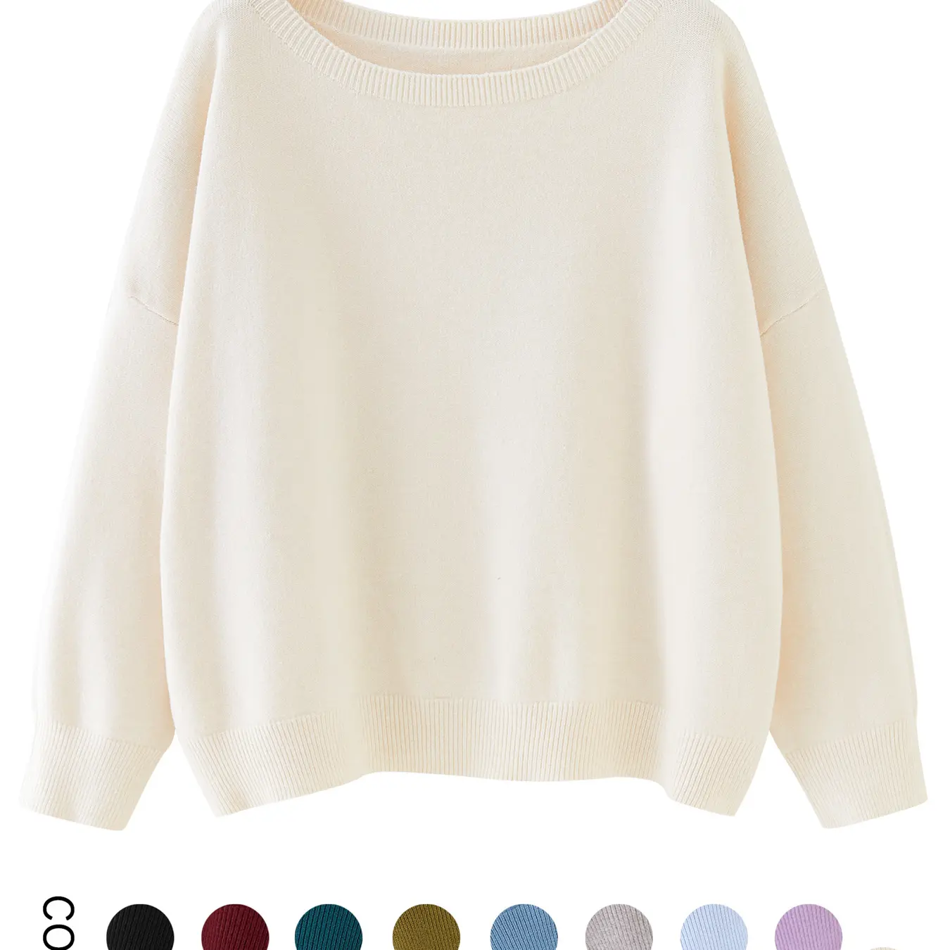 Women's Plain Scoop Neck Sweater Casual Long Sleeve Knit Top for Fall & Winter