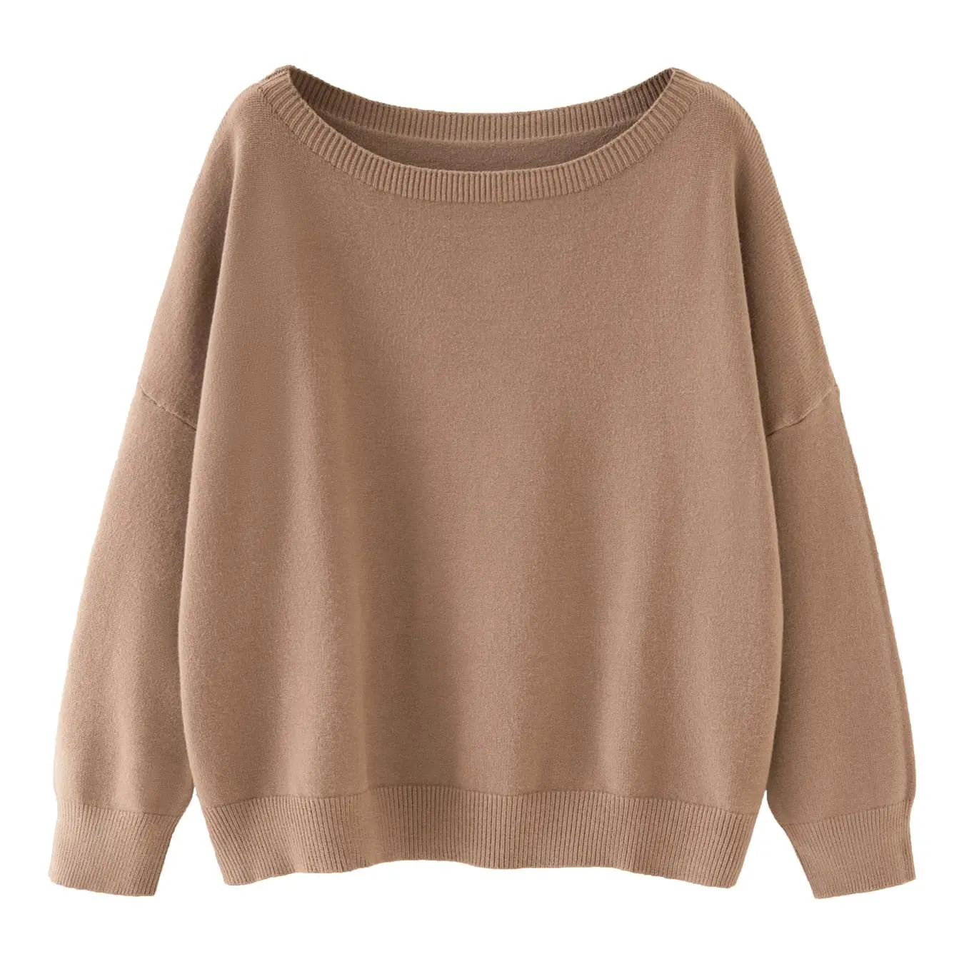 Women's Plain Scoop Neck Sweater Casual Long Sleeve Knit Top for Fall & Winter