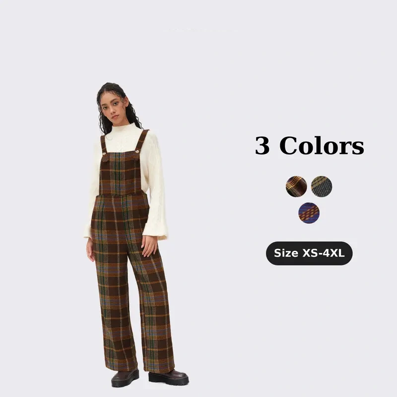 Women's Tweed Plaid Wide Leg Jumpsuit in 3 Colors