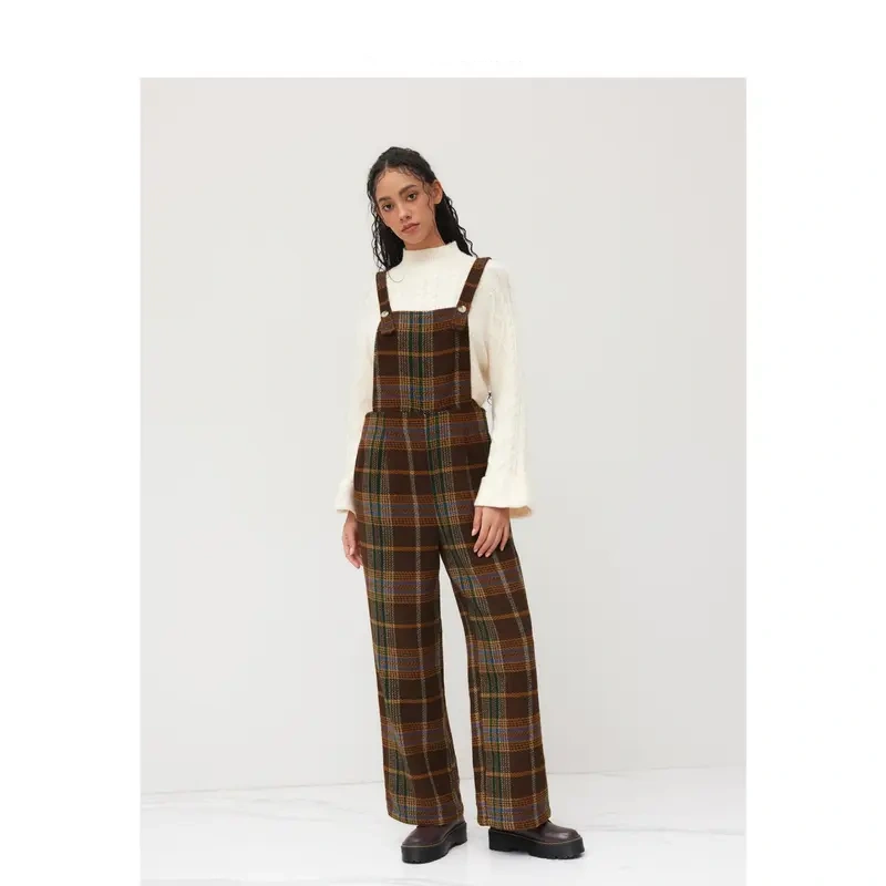 Women's Tweed Plaid Wide Leg Jumpsuit in 3 Colors