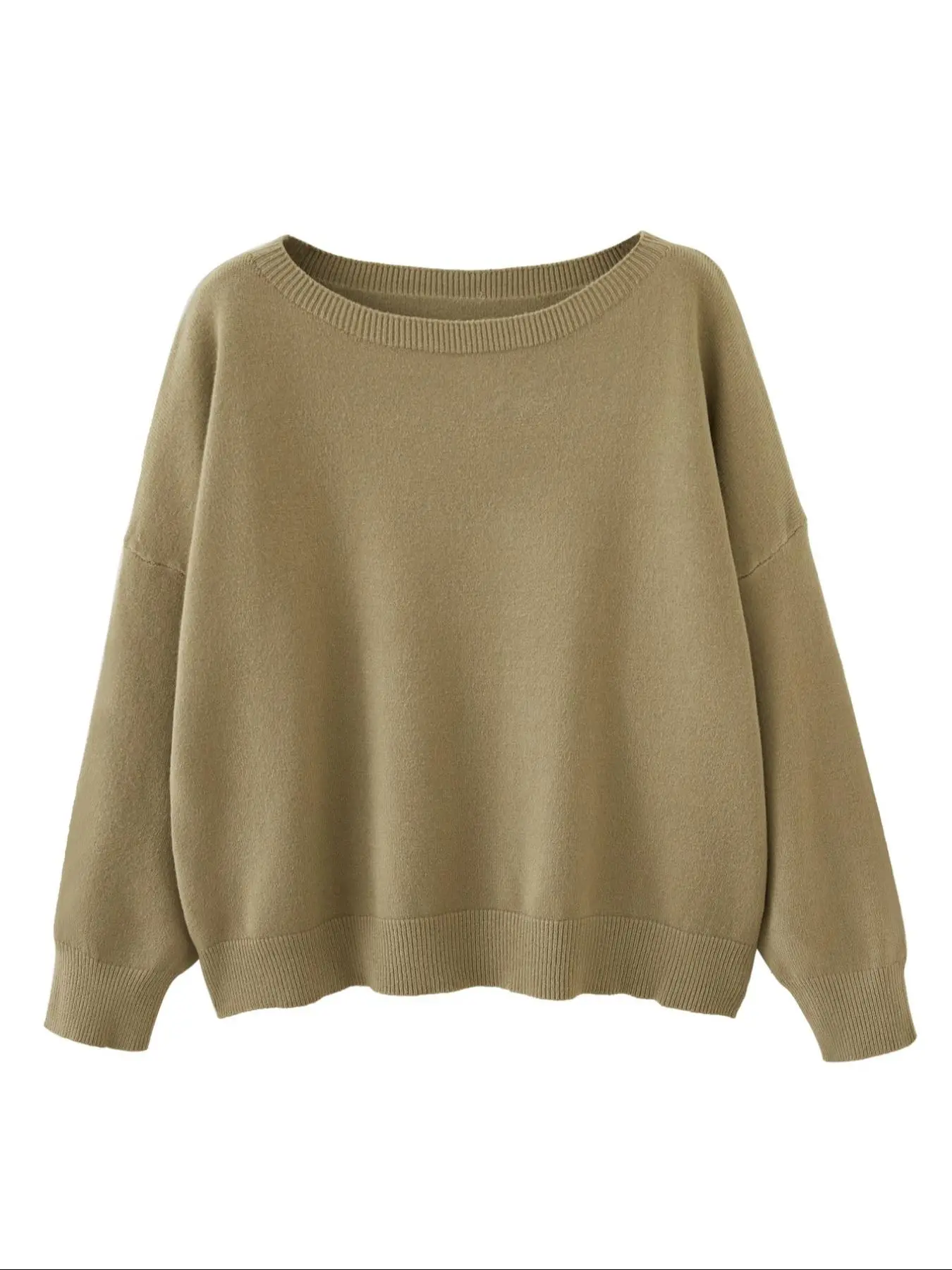 Women's Plain Scoop Neck Sweater Casual Long Sleeve Knit Top for Fall & Winter