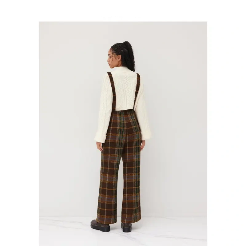 Women's Tweed Plaid Wide Leg Jumpsuit in 3 Colors