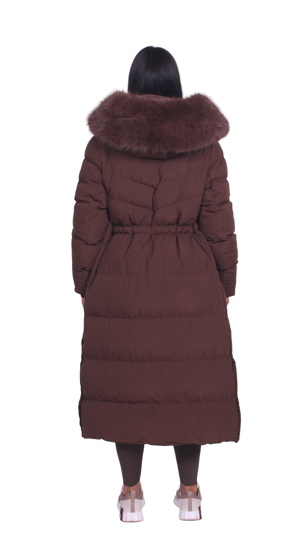 Long down coat with a fluffy, voluminous design