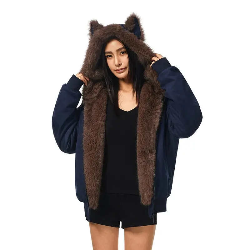 Faux Suede Cozy Jacket with Cat Ears