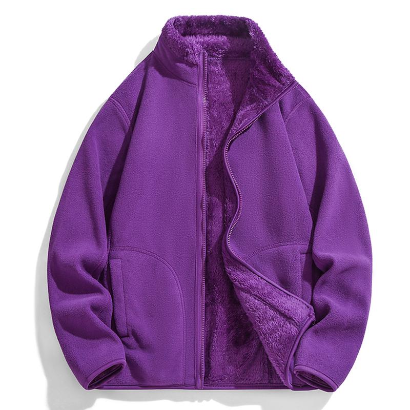 Women's Chic Fleece Jacket - Sherpa Lined, Zip Up, Soft Stand Collar, Comfortable Warm Winter Outerwear, Trendy Fall Casual Layering Piece, Sizes XXS-XL, Jacket for Women