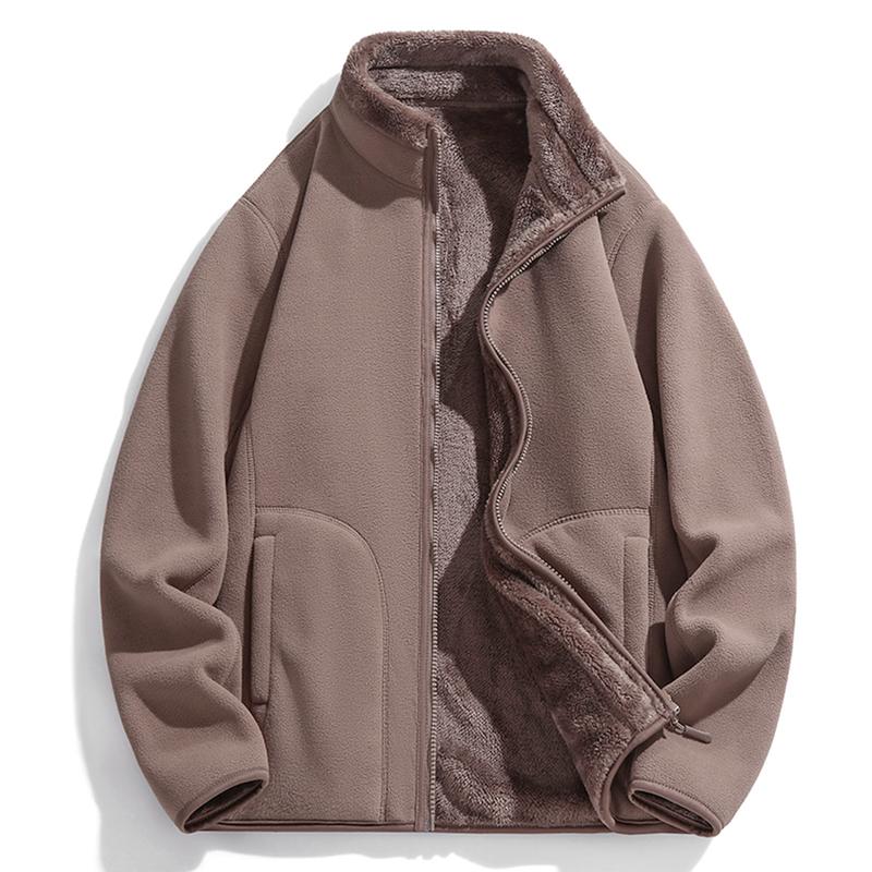 Women's Chic Fleece Jacket - Sherpa Lined, Zip Up, Soft Stand Collar, Comfortable Warm Winter Outerwear, Trendy Fall Casual Layering Piece, Sizes XXS-XL, Jacket for Women