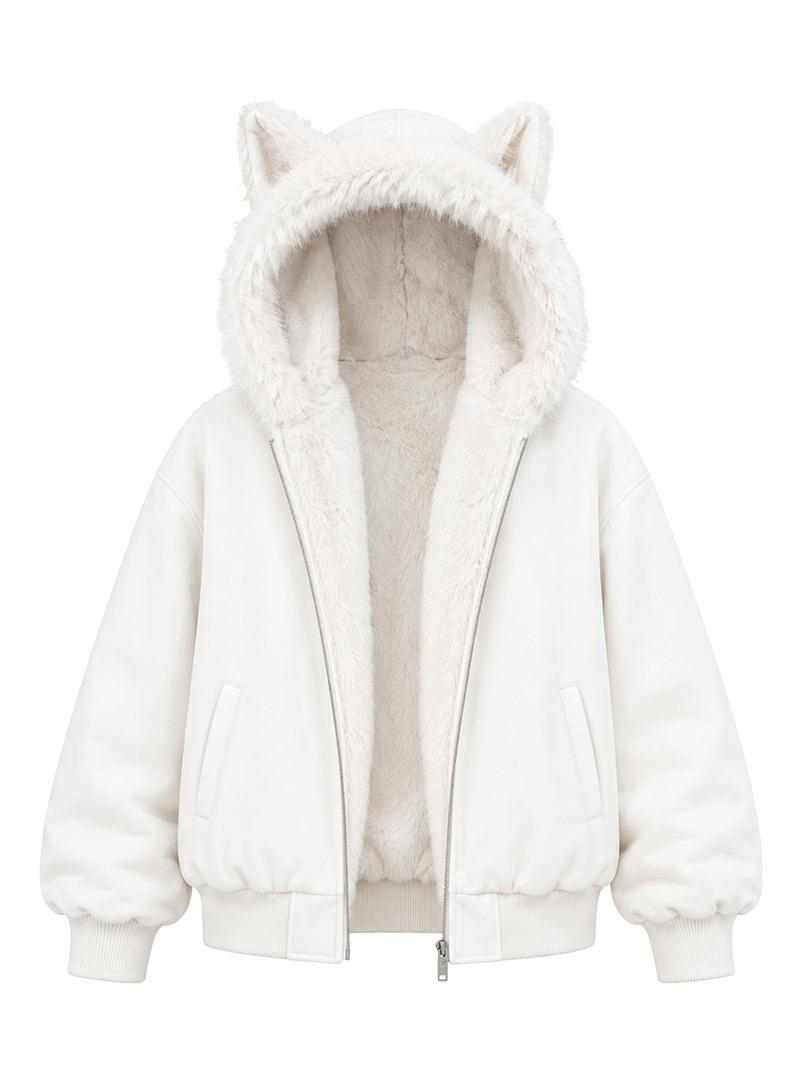 Faux Suede Cozy Jacket with Cat Ears
