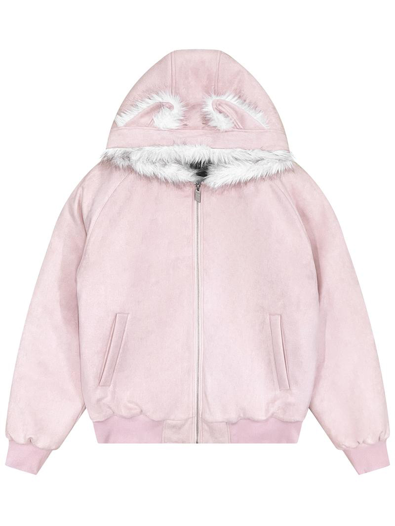 Faux Suede Cozy Jacket with Cat Ears