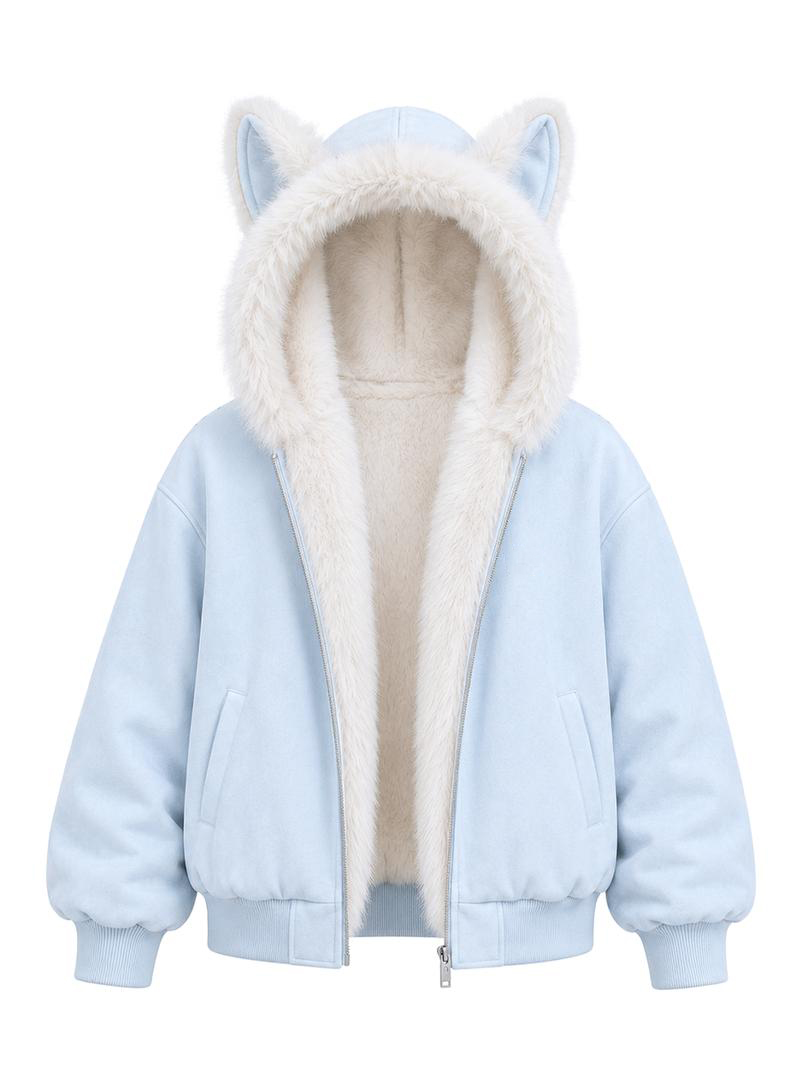 Faux Suede Cozy Jacket with Cat Ears