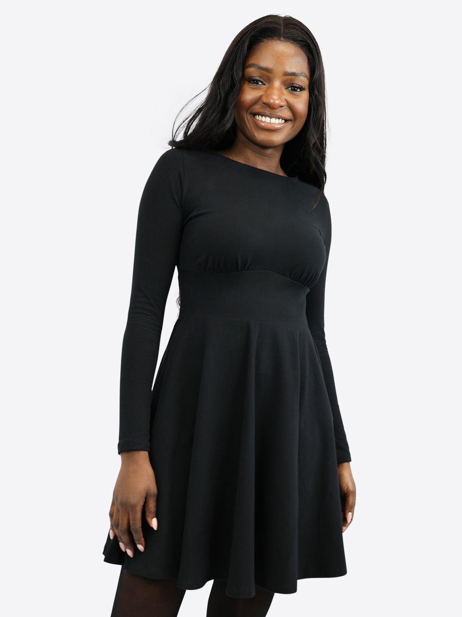 Classic Skirt Dress with Long Sleeves - Black