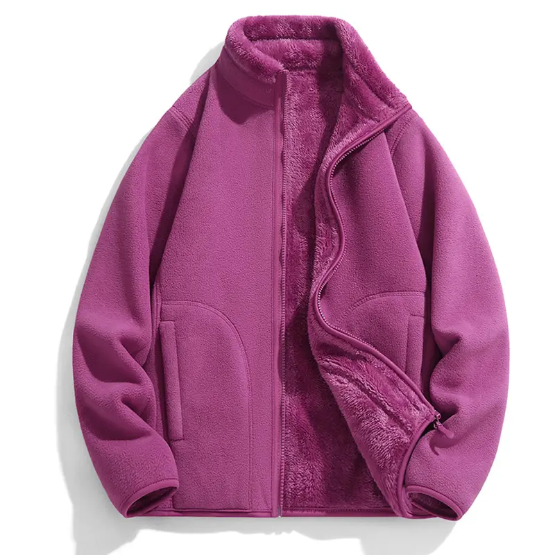 Women's Chic Fleece Jacket - Sherpa Lined, Zip Up, Soft Stand Collar, Comfortable Warm Winter Outerwear, Trendy Fall Casual Layering Piece, Sizes XXS-XL, Jacket for Women