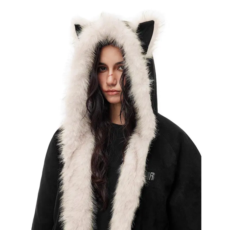 Faux Suede Cozy Jacket with Cat Ears