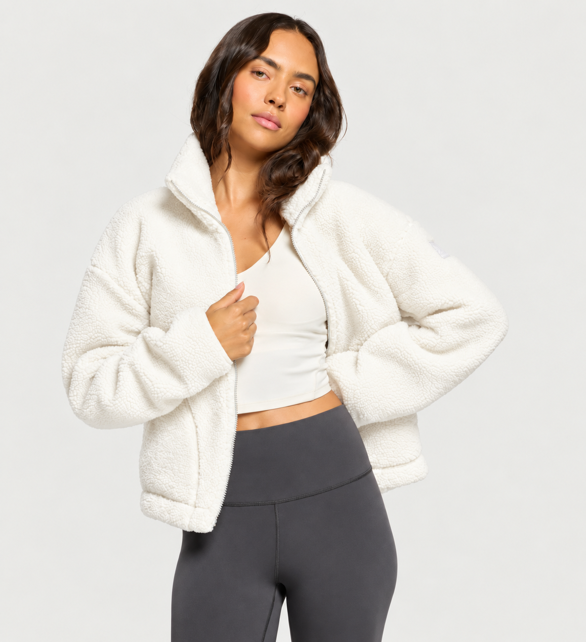 Industry Fleece High Collar Jacket in Mocha Bean