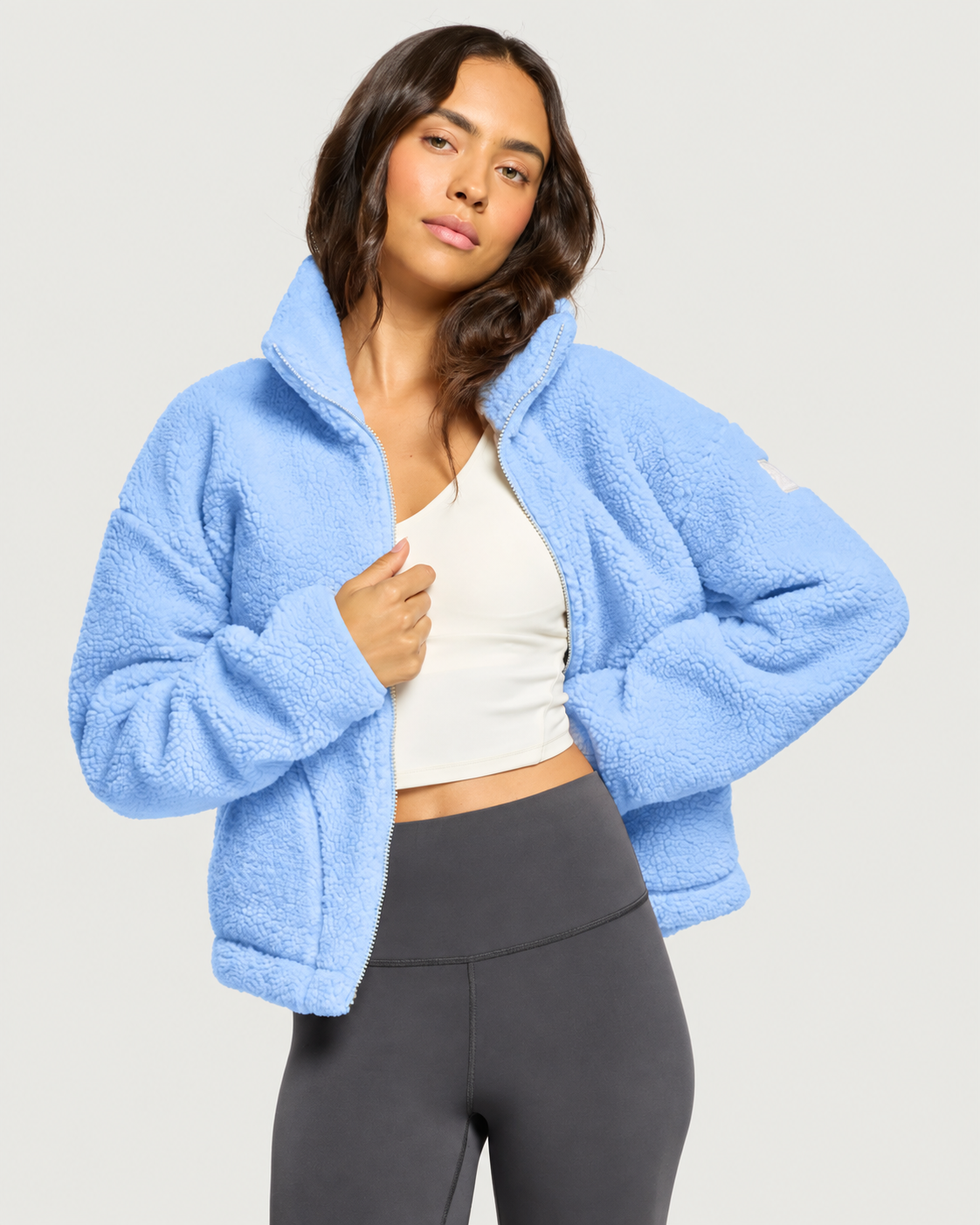 Industry Fleece High Collar Jacket in Mocha Bean
