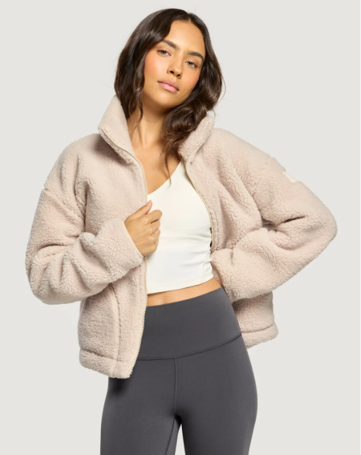 Industry Fleece High Collar Jacket in Mocha Bean