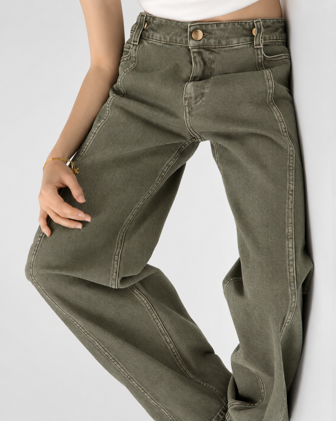 High-Waisted Seamed Wide-Leg Jeans