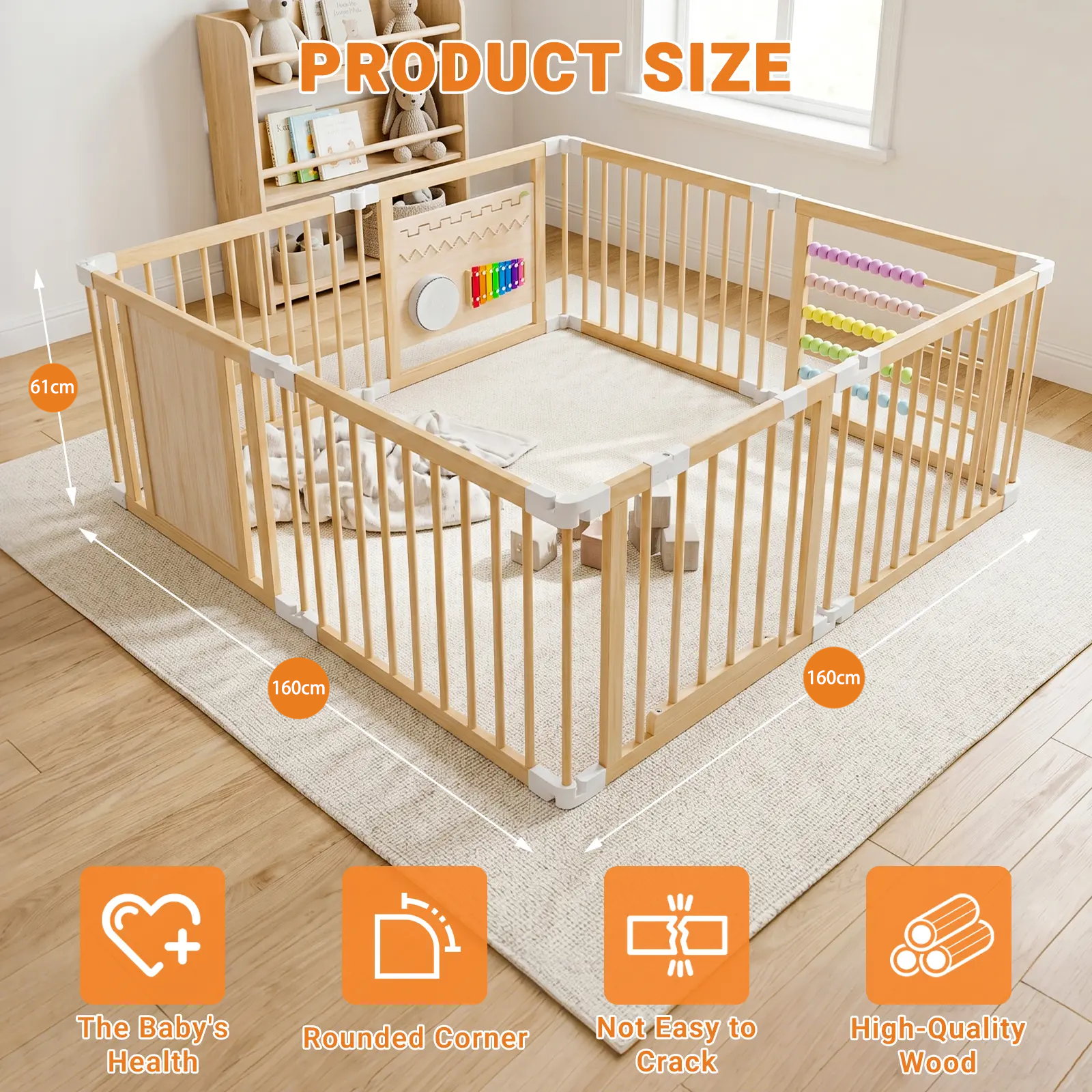 ADMQX Natural Wooden Baby Playpen