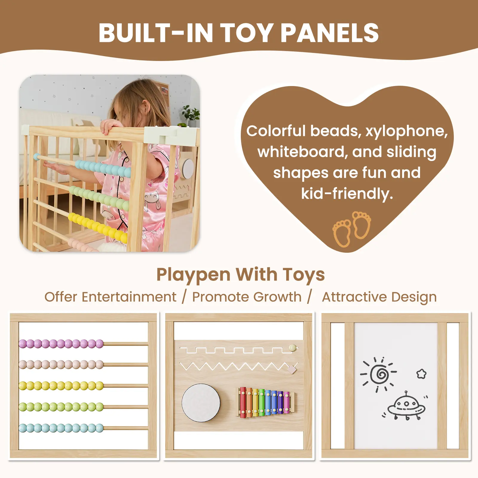 ADMQX Natural Wooden Baby Playpen