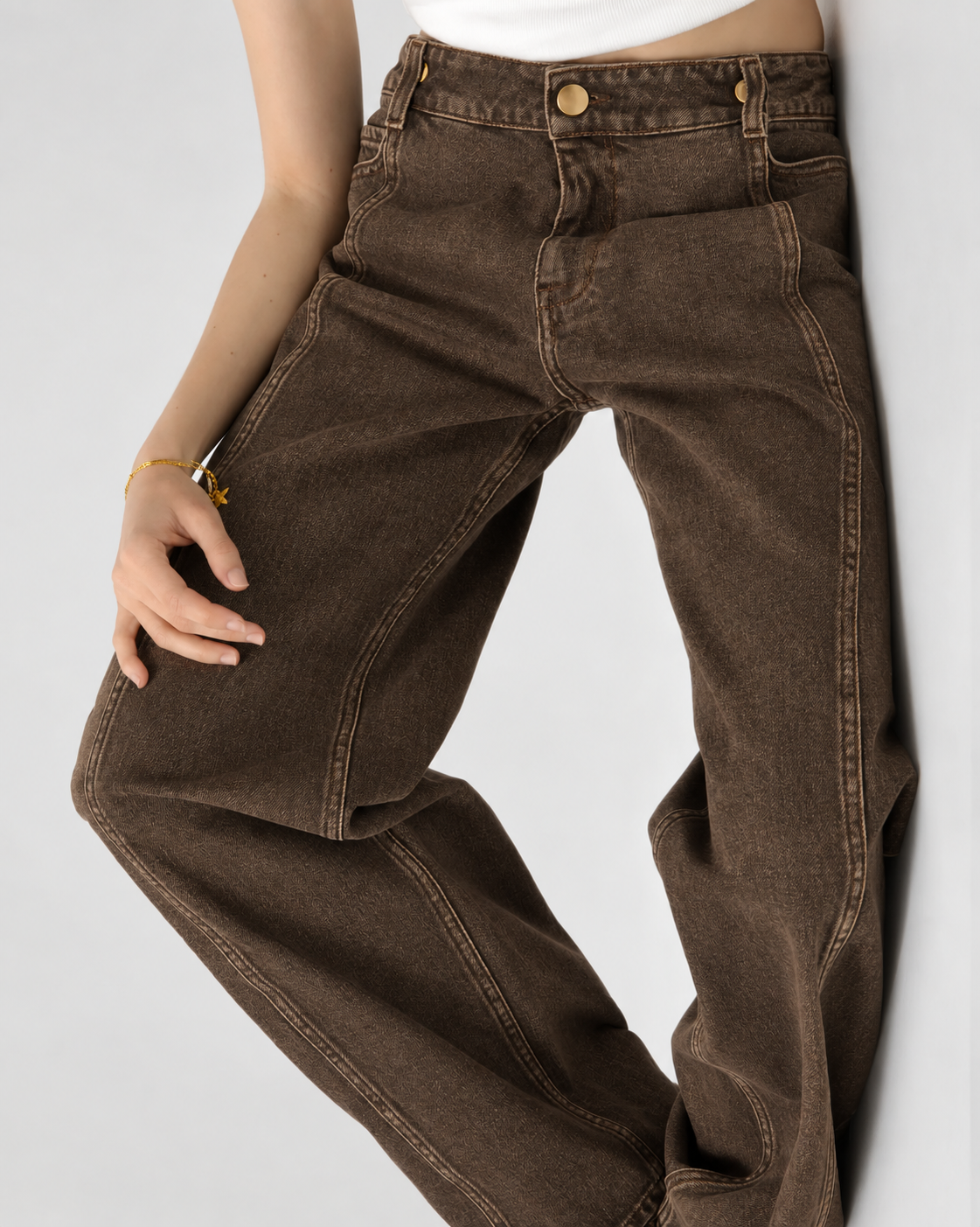 High-Waisted Seamed Wide-Leg Jeans