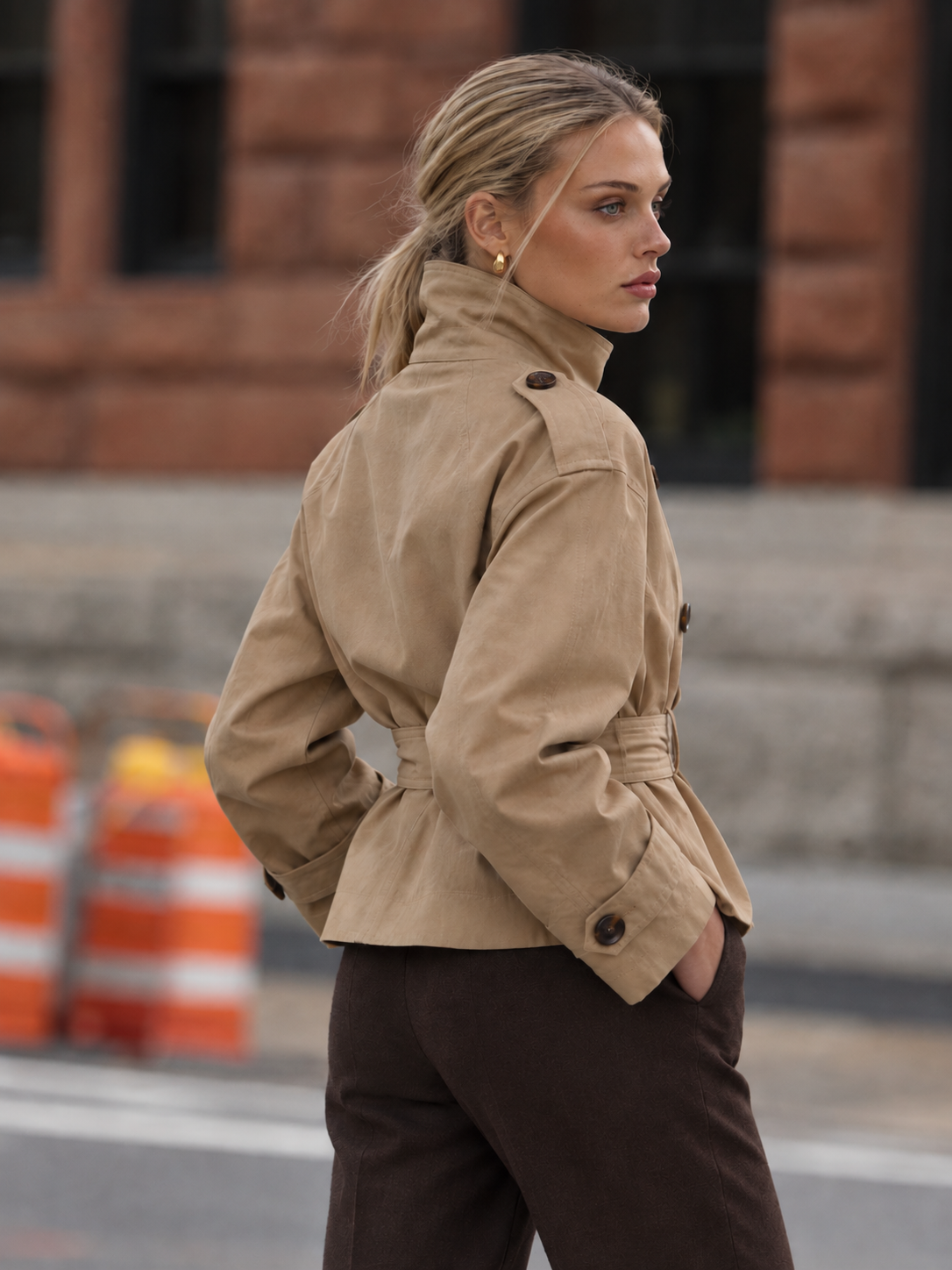 Cath Short Belted Trench Coat - Khaki
